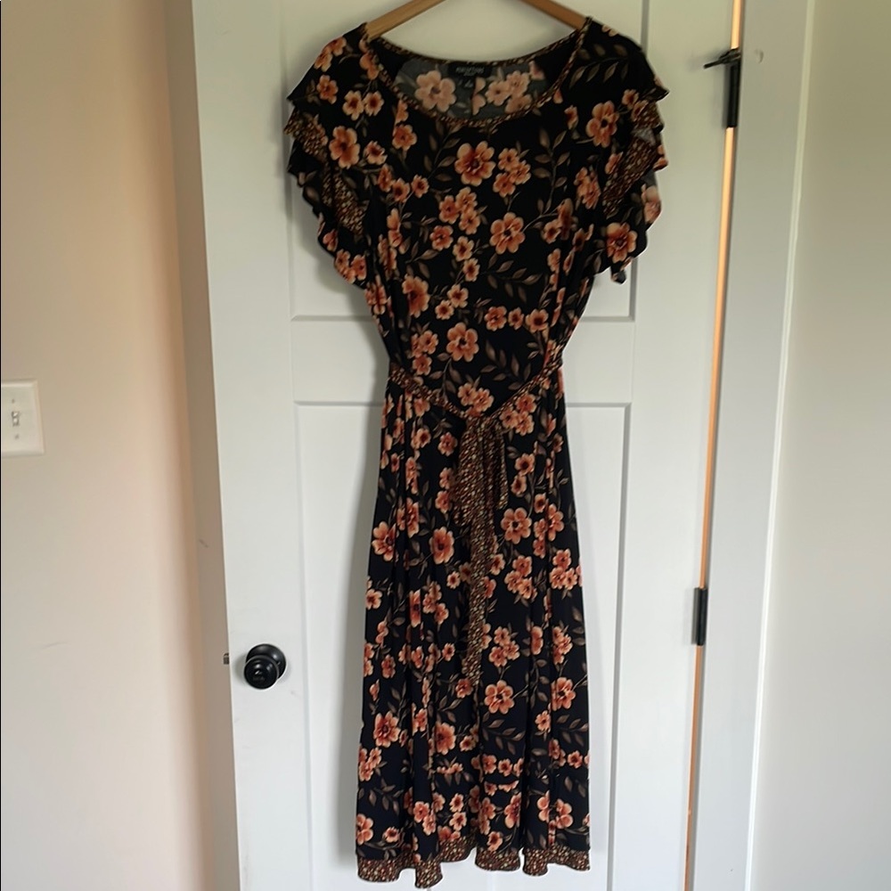 Perceptions Orange and Pink Flutter Sleeve Maxi Dress